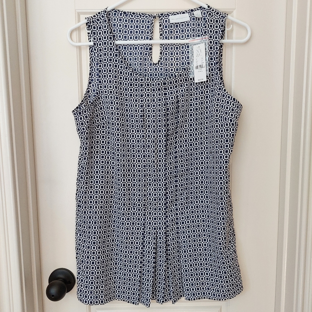 NWT New York and Company Sleeveless Tank Navy Blue and White S